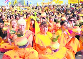 CALL OF FAITH: Foreigners participate in a kalash yatra in Haridwar on Sunday