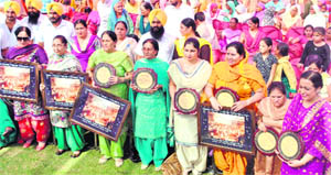 The women along with their prizes in Patiala on Sunday. 