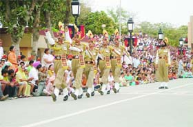 A view of Beating the Retreat ceremony at Wagah Border near Amritsar