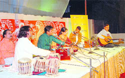 Artistes perform at a muscial evening in Dehradun