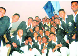 RIMC cadets pose with the athletics meet trophies in Dehradun