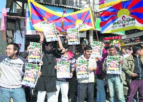 Tibetan activists protest at McLeodganj on Monday