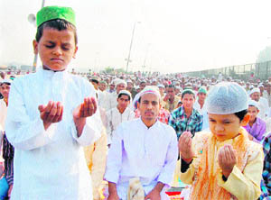 Muslims offer namaz to celebrate Eid-ul-Azha in Gurgaon. Tribune photo
