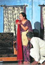 Students stage a play during the youth fest at Ramgarhia Girls College in Ludhiana on Monday.