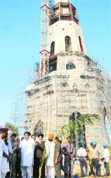 Punjab Deputy CM Sukhbir Singh Badal reviews arrangements for the inauguration of Fateh Minar at Chappar Chirri.