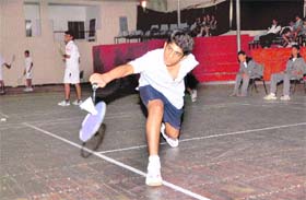 A player in action in the Inter-school Council Boys and Girls Badminton Tournament in Dehradun on Tuesday