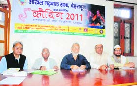 Office-bearers of the Akhil Garhwal Sabha at a press conference in Dehradun on Tuesday