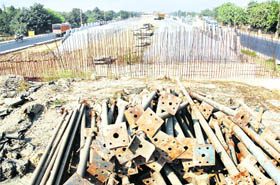 Incomplete work on the National Highway No. 1 near Karnal.