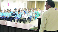 An expert addresses students during a workshop on website development at GGN Institute of Management and Technology in Ludhiana 