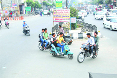 Commuters seen taking the wrong side at the Fauji Chowk in Bathinda on Wednesday