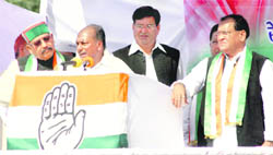 AK Antony, Union Minister of Defence, addresses a public rally at Gauchar in Chamoli district