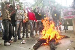 Activists of the ABVP burn an effigy of corruption in Shimla 