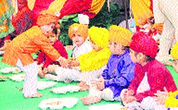 Tiny tots of ABC Montessori celebrate Prakash Utsav in Ludhiana on Wednesday. 