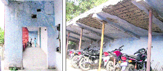 Walls of GCW in a bad condition; and (right) an unsafe parking lot of SCD College in Ludhiana.