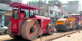 Recarpating work in progress on the Majitha Road in Amritsar.