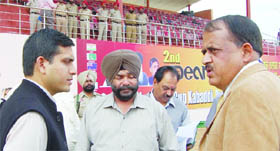Deputy Commissioner Rajat Aggarwal (left) and Police Commissinor RP Mittal (right) inspect the arrangments at Guru Nanak Dev Stadium in Amritsar on Thursday.