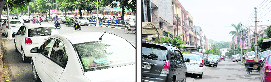 Vehicles parked haphazardly in the main parking lot of  Sector 17, Chandigarh.