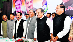 Senior Congress leaders along with Birender Singh, in charge of Uttarakhand party affairs, at a lawyers' convention in Dehradun on Thursday.
