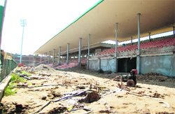 Work at the hockey stadium in Guru Nanak Dev University lies incomplete. 