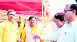 Investigating officer ADM Girdhari Singh Rawat questions Shantikunj volunteers at Laljiwala in Haridwar on Friday.