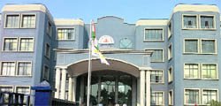 The flag of Sat Paul Mittal School hoisted below the Tricolour on the school premises in Ludhiana