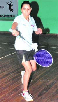 Kailash in action during a badminton match in Chandigarh on Saturday
