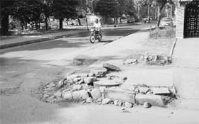 A broken footpath at Phase IV in Mohali