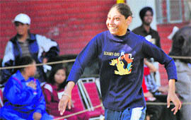 A physically challenged girl take part in a race at GNP School in Ludhiana. 