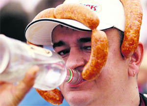 The atmosphere is carnival-like where people come for music, dancing, beer, homemade palinka fruit brandy, but most of all, they come for the kolbasz (sausage, in Hungarian) 