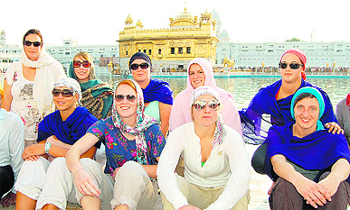 Members of the British kabaddi team at the Golden Temple in Amritsar on Sunday.