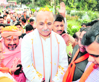 Praveen Togadia, general secretary of the Vishwa Hindu Parishad, during his arrival in Dehradun on Sunday.