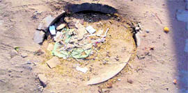 A manhole on College Road in Jagraon, which was fitted on November 4, has begun caving in.
