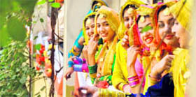 Girls get ready for a giddha competition at the GNIMT in Ludhiana.