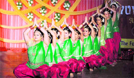 Artistes perform during Yuva Tarang at Guru Nanak auditorium in Ludhiana.