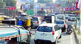Traffic snarls were common place on the yatra route in Amritsar on Monday.