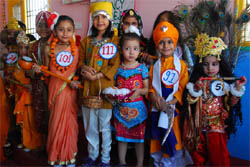 The kids of Radiant Playway School clad in colorful attire during the Childrens Day celebrations on Monday in Bathinda.