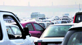 A view of traffic at Toll Plaza in Gurgaon.