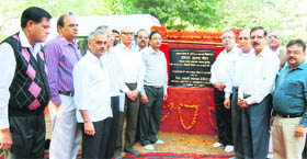 Prof Anand Mohan, director, National Institute of Technology, Kurukshetra, along with senior functionaries of the institute, after laying the foundation stone of an additional block of health centre on the NIT premises in Kurukshetra.