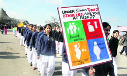 Nursing college students hold a rally on World Diabetes Day at the Ridge in Shimla 