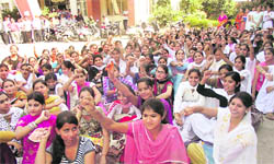 College students stage dharna in front of the DCs office at Nawanshahr
