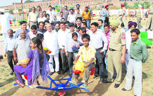 Children play in a park that was inaugurated in Ludhiana on Monday. 
