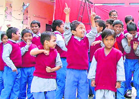 Students celebrate Childrens Day at Bal Bhawan in Ludhiana on Monday
