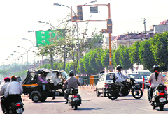 Non-functional traffic lights at the junction of Phases III and V in Mohali. 
