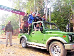 Tourists move into the Rajaji National Park on Tuesday morning