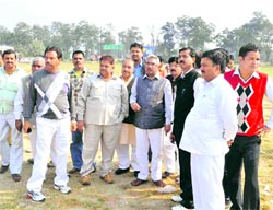 Uttarakhand Cabinet Minister Madan Kaushik takes stock of preparations for the rally of LK Advani at Rishikul Grounds in Haridwar