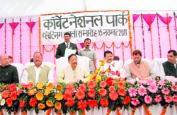 Chief Minister BC Khanduri at the platinum jubilee celebrations of the Jim Corbett National Park at Ramnagar on Tuesday