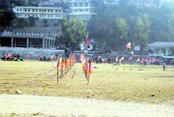 The Paddal Maidan being decorated for BJP leader LK Advanis Jan Chetna Yatra in Mandi on Tuesday