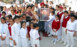 Children participating in a rally organised on the Balidan Divas in Abohar