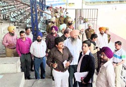 Ludhiana Deputy Commissioner Rahul Tiwari , along with officials, at Guru Nanak Stadium in Ludhiana on Wednesday