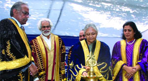 Chief Minister Sheila Dikshit lights the lamps during the Convocation Ceremony of College of Art in New Delhi on Thursday. 